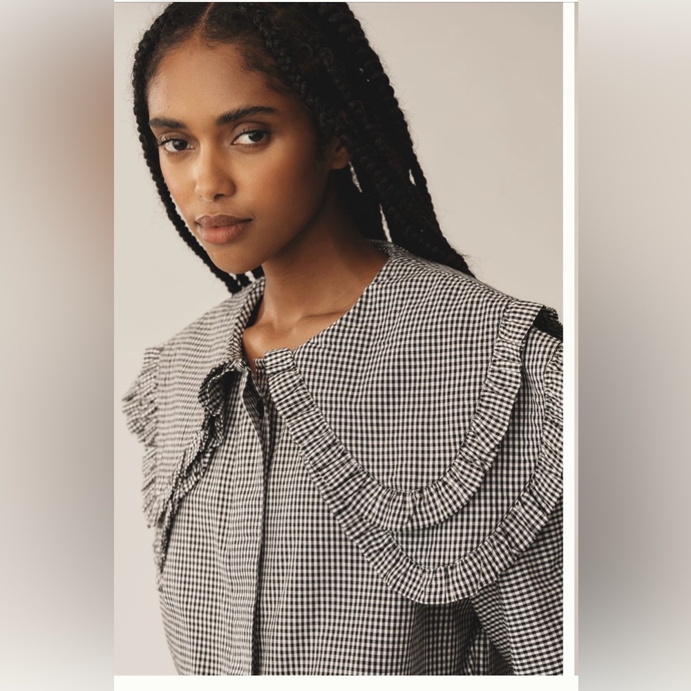 DAMSON MADDER Lois Double Collar Gingham Blouse UK size 10/US size 6 - Picture 5 of 13
